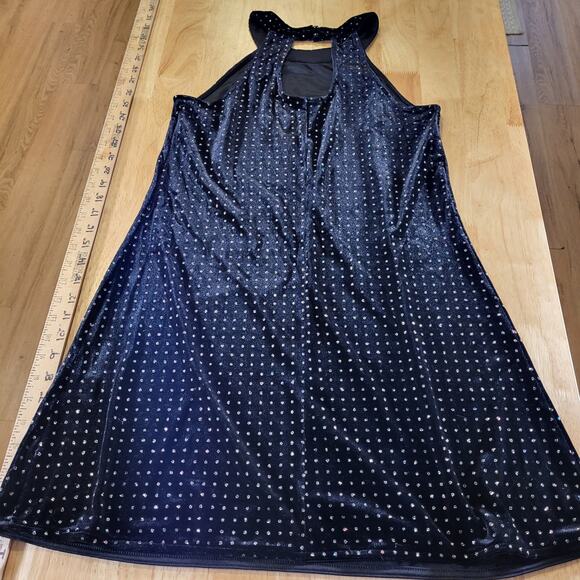 Candie's Black Velvet Sparkle Dotted Sleeveless Mini Dress Keyhole Back M - Picture 10 of 13